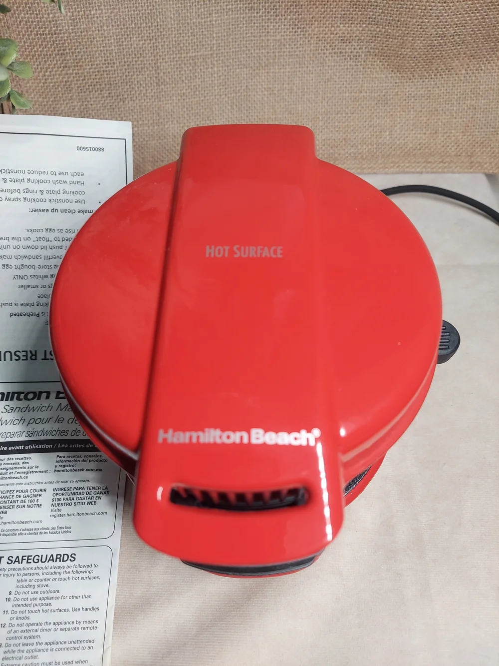 Hamilton Beach Red Breakfast Sandwich Maker New Without Box - Manual Included